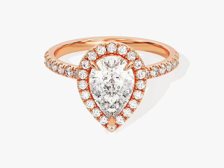 1.50CT Pear Diamond Halo Pave Setting Moissanite Engagement Ring