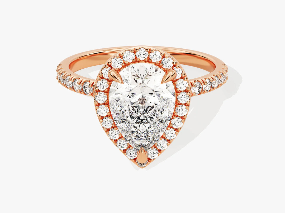 2.0CT Pear Diamond Halo Pave Setting Moissanite Engagement Ring