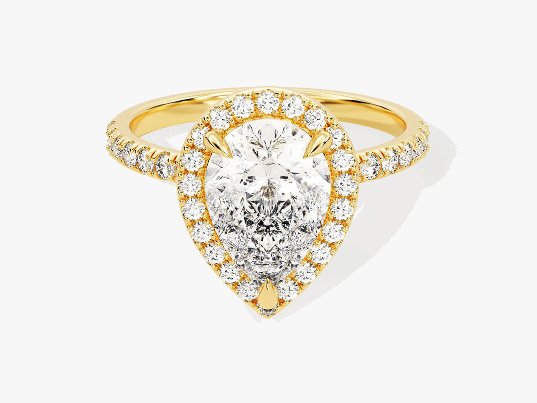 2.0CT Pear Diamond Halo Pave Setting Moissanite Engagement Ring