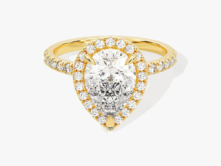 2.0CT Pear Diamond Halo Pave Setting Moissanite Engagement Ring