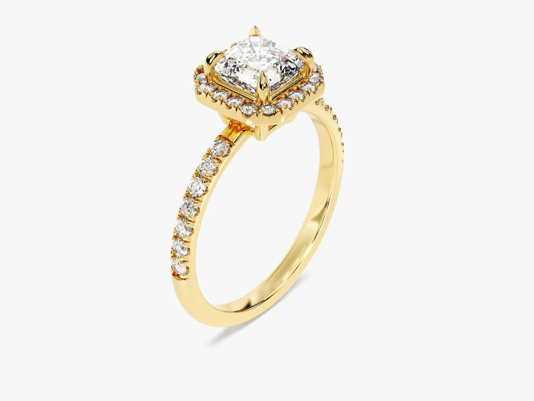1.0CT Asscher Diamond Halo Pave Setting Moissanite Engagement Ring