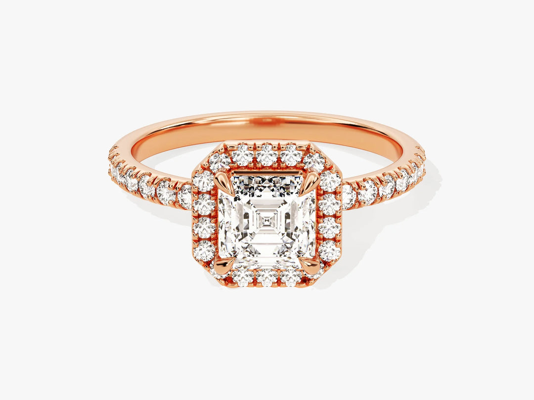 1.0CT Asscher Diamond Halo Pave Setting Moissanite Engagement Ring