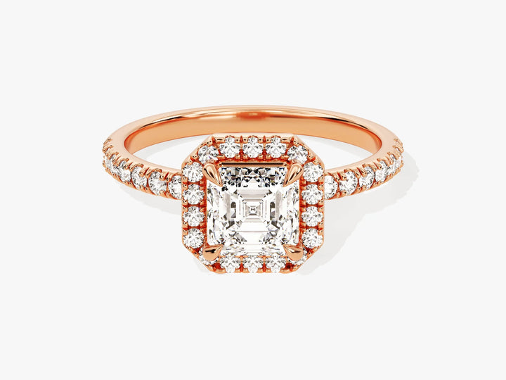 1.0CT Asscher Diamond Halo Pave Setting Moissanite Engagement Ring