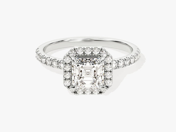 1.0CT Asscher Diamond Halo Pave Setting Moissanite Engagement Ring