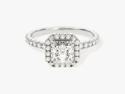 1.0CT Asscher Diamond Halo Pave Setting Moissanite Engagement Ring