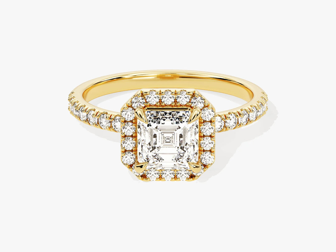 1.0CT Asscher Diamond Halo Pave Setting Moissanite Engagement Ring