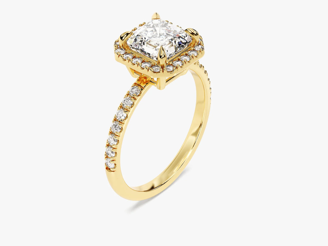 1.50CT Asscher Diamond Halo Pave Setting Moissanite Engagement Ring
