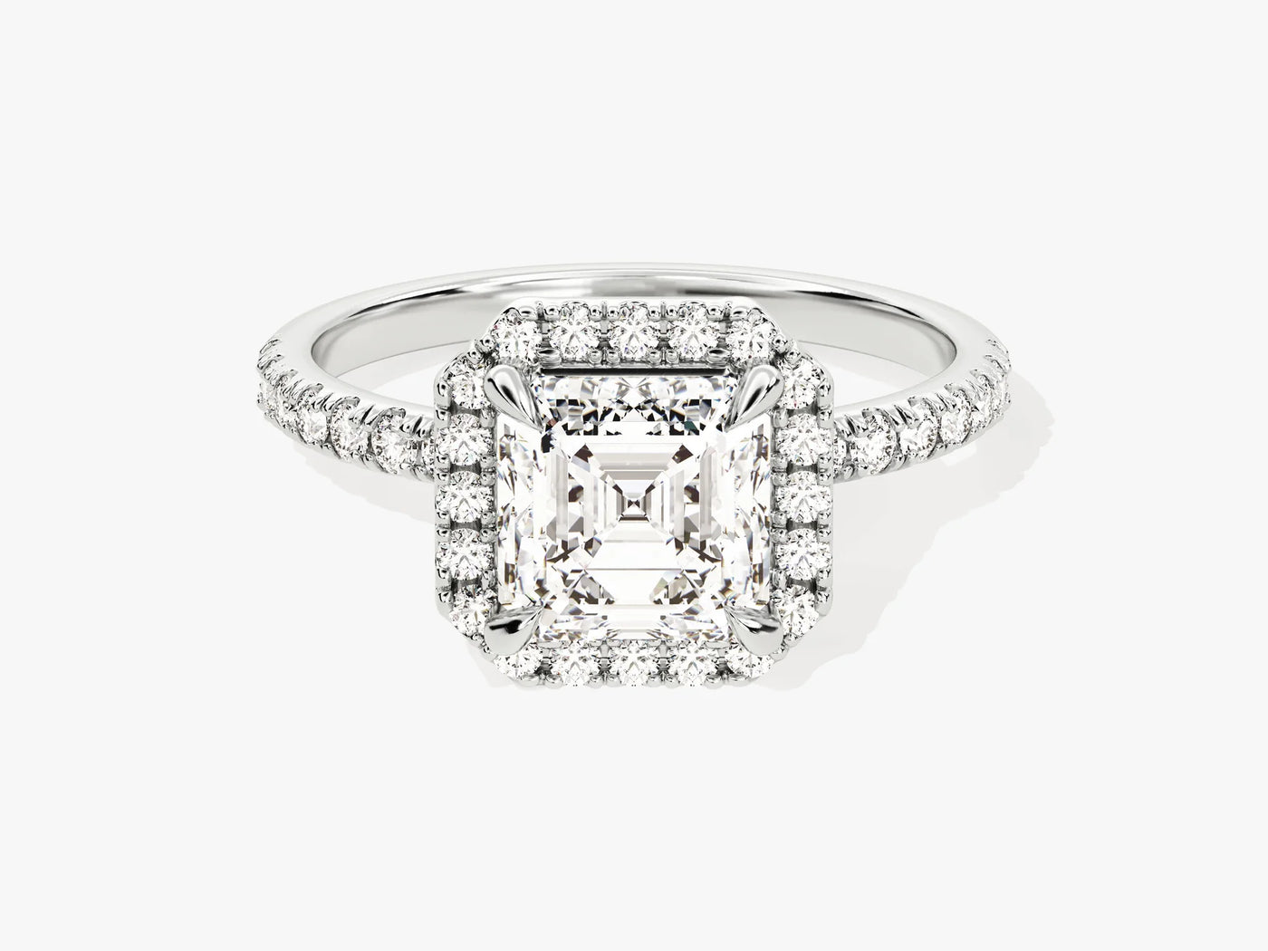 1.50CT Asscher Diamond Halo Pave Setting Moissanite Engagement Ring