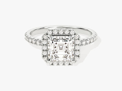 1.50CT Asscher Diamond Halo Pave Setting Moissanite Engagement Ring