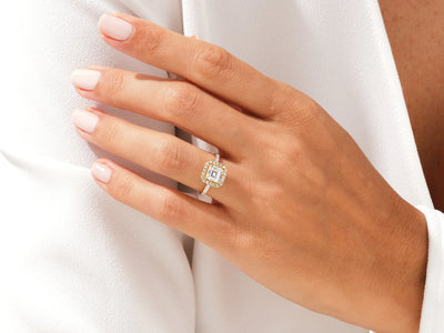 1.50CT Asscher Diamond Halo Pave Setting Moissanite Engagement Ring