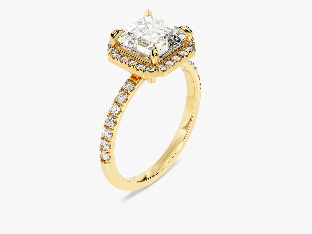 2.0CT Asscher Diamond Halo Pave Setting Moissanite Engagement Ring