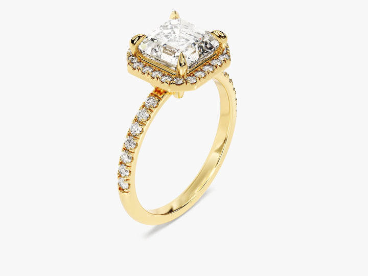 2.0CT Asscher Diamond Halo Pave Setting Moissanite Engagement Ring