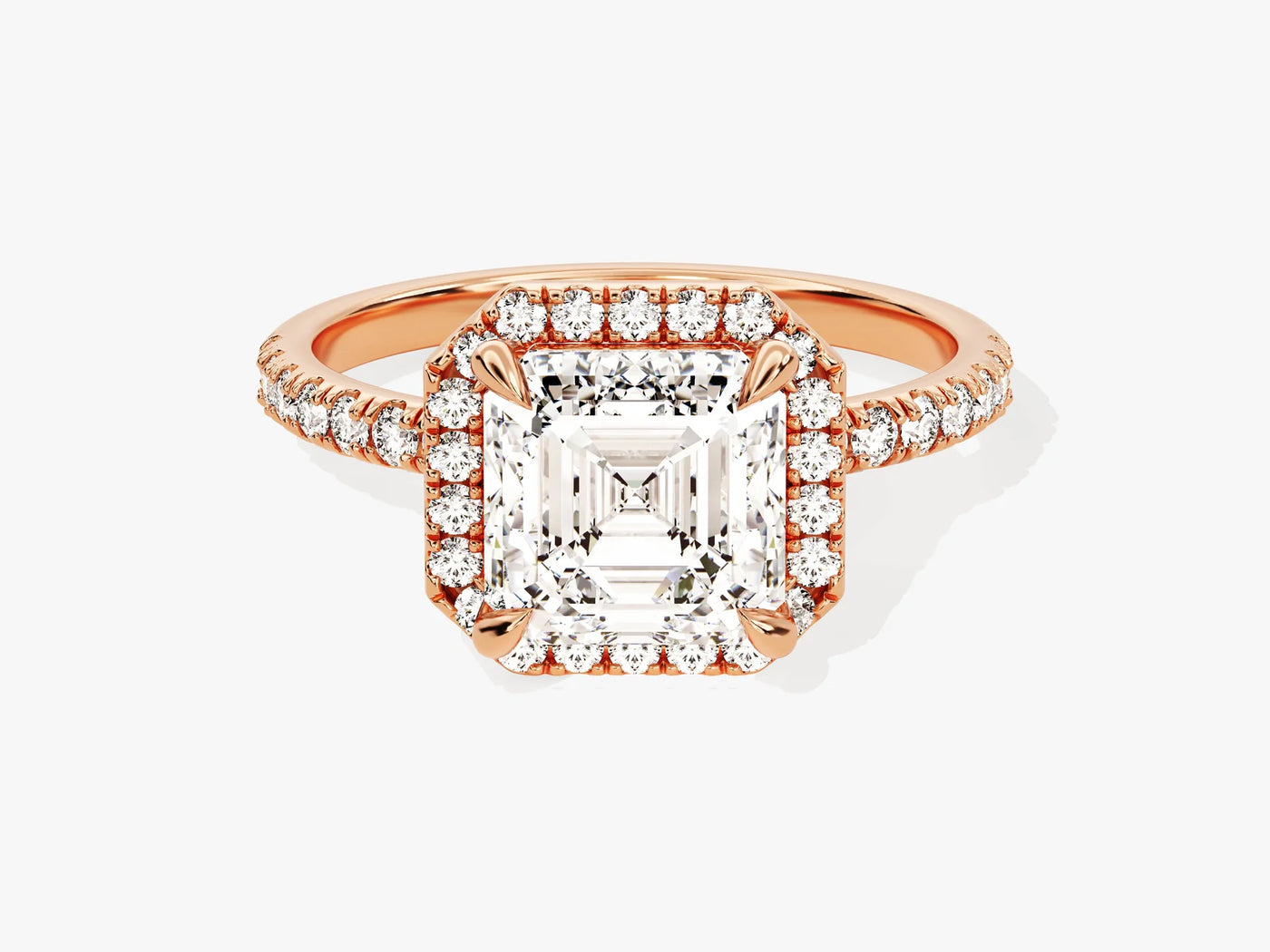2.0CT Asscher Diamond Halo Pave Setting Moissanite Engagement Ring