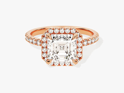 2.0CT Asscher Diamond Halo Pave Setting Moissanite Engagement Ring