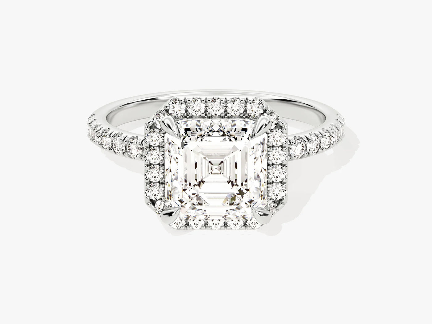 2.0CT Asscher Diamond Halo Pave Setting Moissanite Engagement Ring