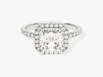 2.0CT Asscher Diamond Halo Pave Setting Moissanite Engagement Ring