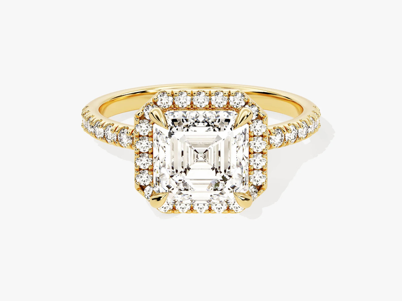 2.0CT Asscher Diamond Halo Pave Setting Moissanite Engagement Ring