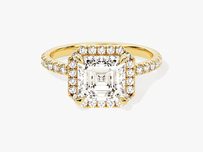 2.0CT Asscher Diamond Halo Pave Setting Moissanite Engagement Ring