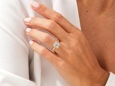 2.0CT Asscher Diamond Halo Pave Setting Moissanite Engagement Ring