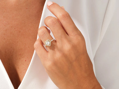1.0CT Heart Diamond Halo Pave Setting Moissanite Engagement Ring