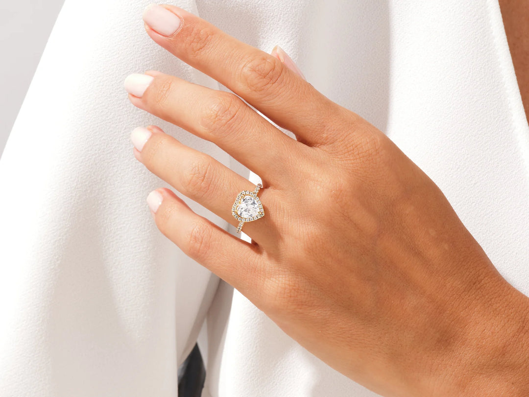 1.50CT Heart Diamond Halo Pave Setting Moissanite Engagement Ring