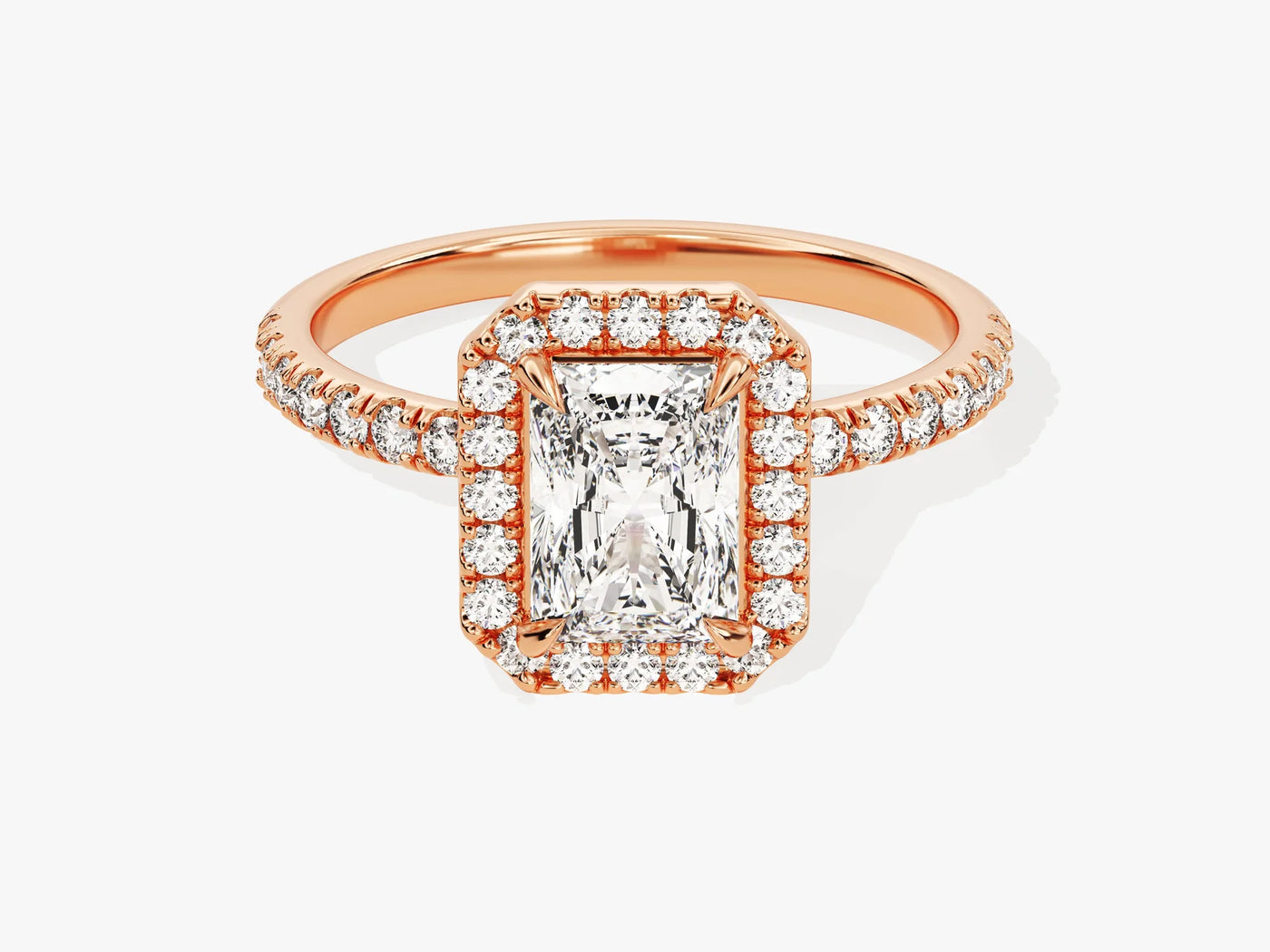 1.0CT Radiant Diamond Halo Pave Setting Moissanite Engagement Ring