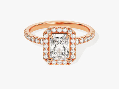 1.0CT Radiant Diamond Halo Pave Setting Moissanite Engagement Ring