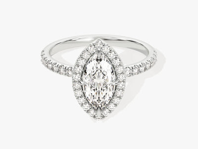1.0CT Marquise Diamond Halo Pave Setting Moissanite Engagement Ring