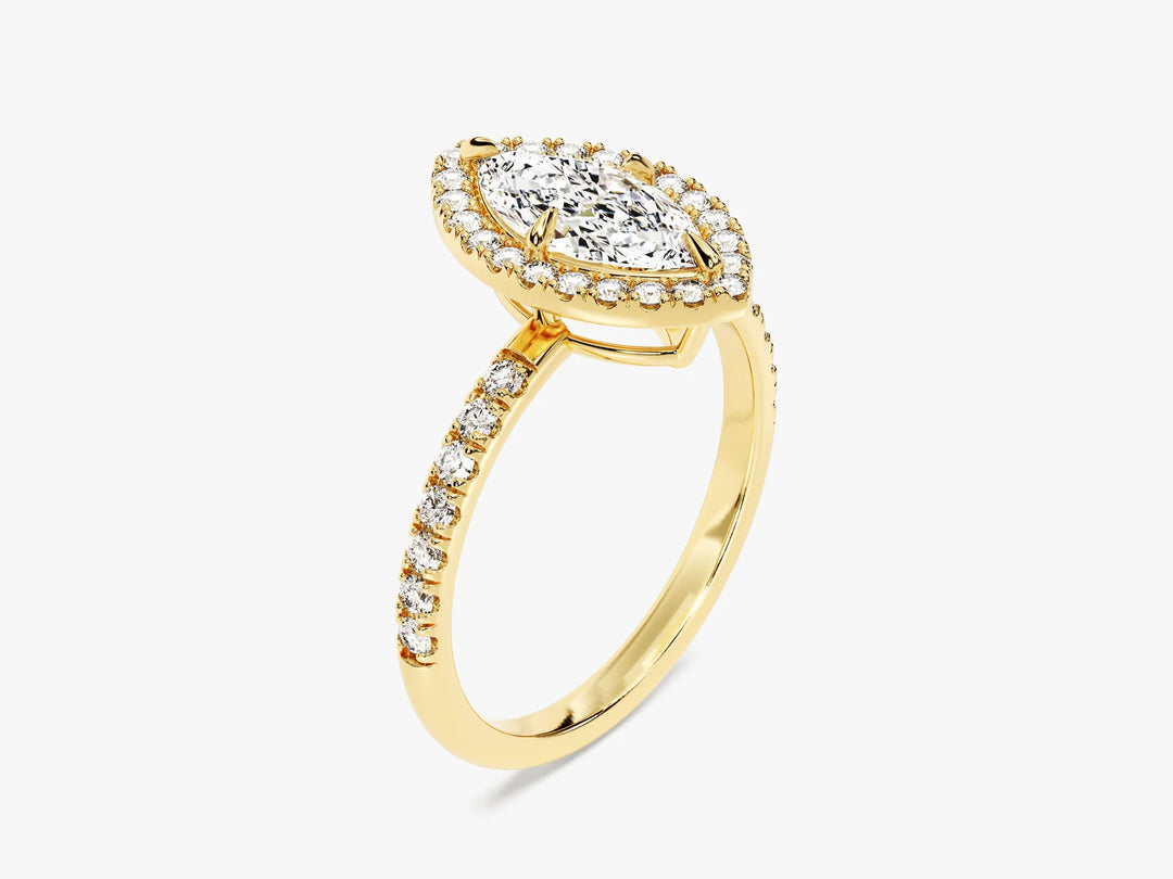 1.0CT Marquise Diamond Halo Pave Setting Moissanite Engagement Ring