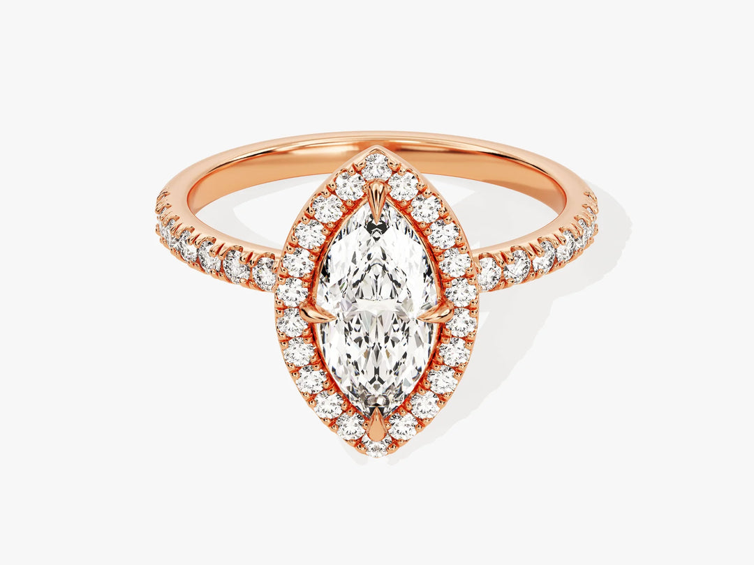 1.0CT Marquise Diamond Halo Pave Setting Moissanite Engagement Ring
