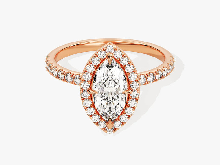 1.0CT Marquise Diamond Halo Pave Setting Moissanite Engagement Ring