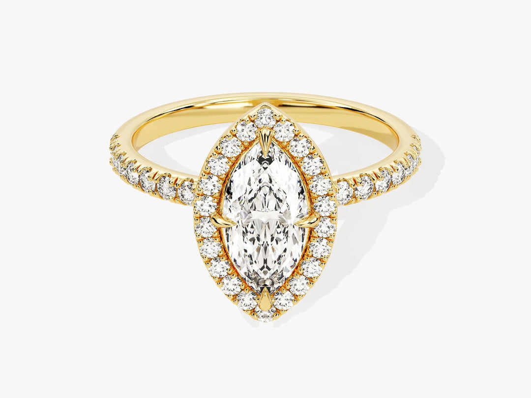 1.0CT Marquise Diamond Halo Pave Setting Moissanite Engagement Ring