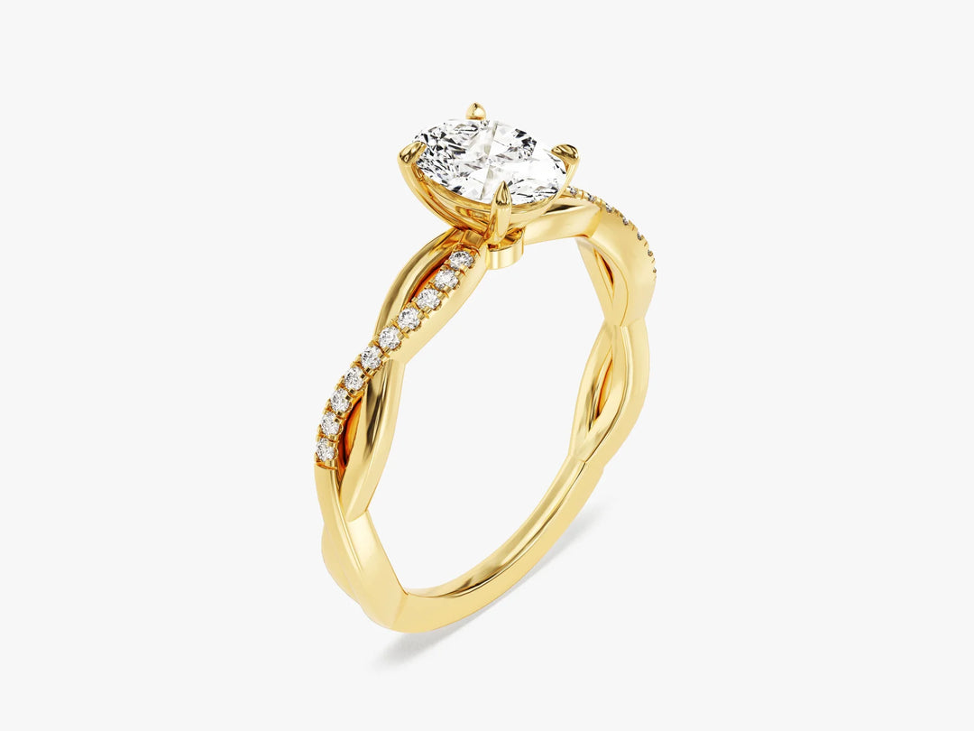 1.0CT Oval Diamond Twisted Pave Setting Moissanite Engagement Ring