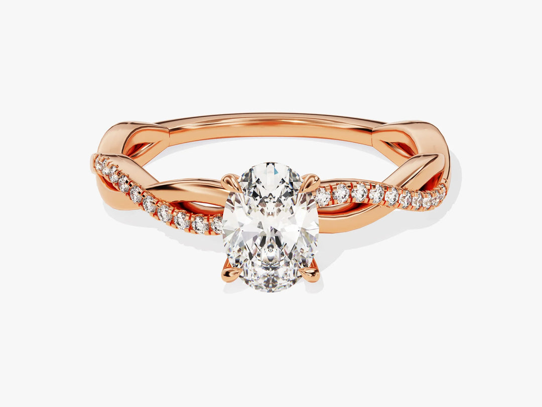 1.0CT Oval Diamond Twisted Pave Setting Moissanite Engagement Ring