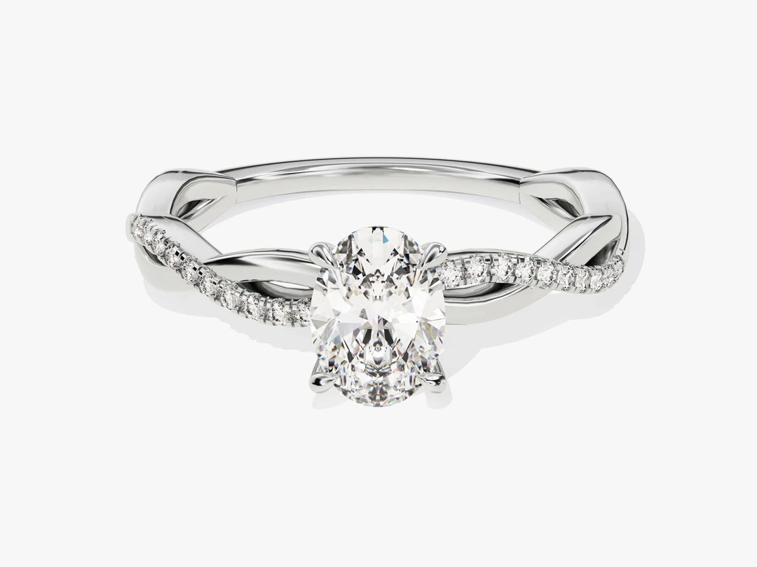 1.0CT Oval Diamond Twisted Pave Setting Moissanite Engagement Ring