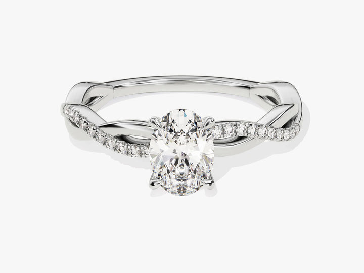 1.0CT Oval Diamond Twisted Pave Setting Moissanite Engagement Ring