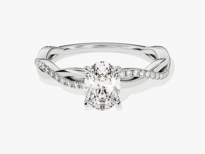 1.0CT Oval Diamond Twisted Pave Setting Moissanite Engagement Ring