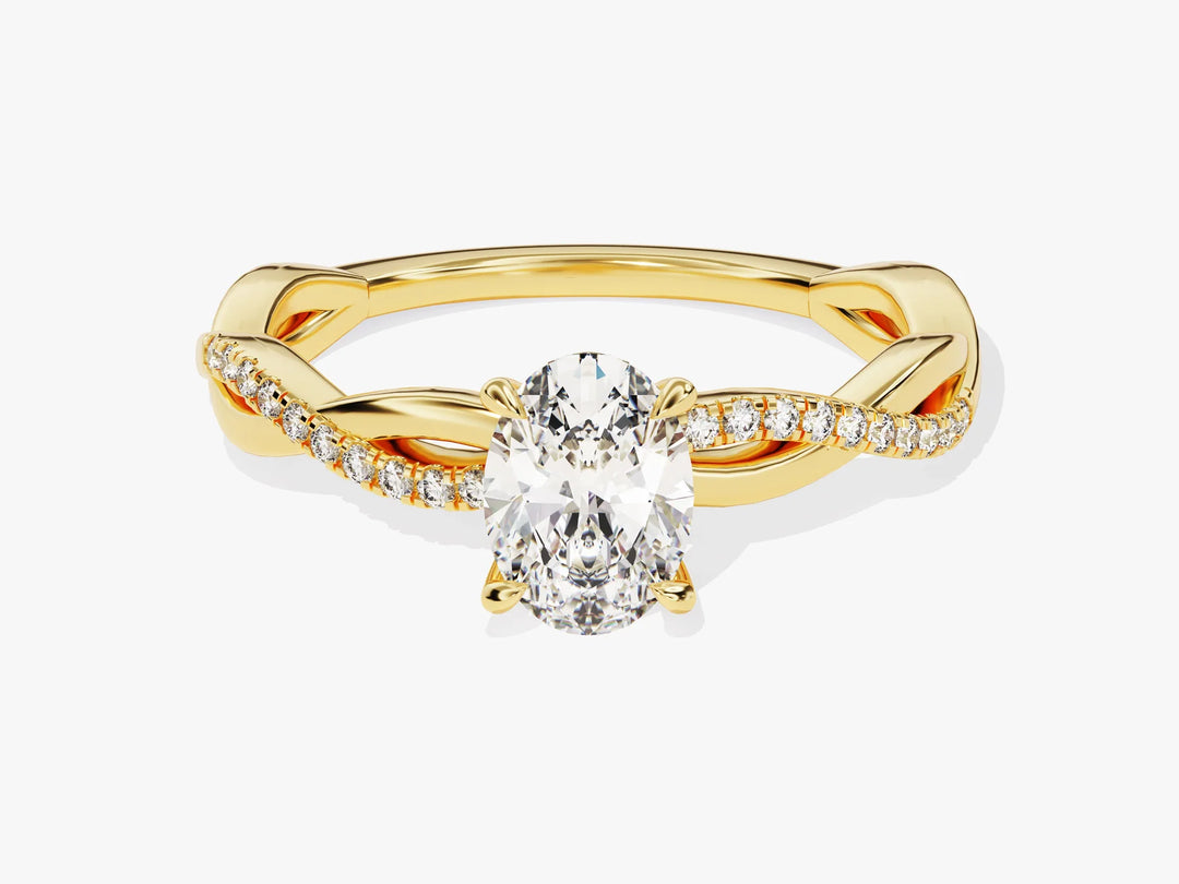 1.0CT Oval Diamond Twisted Pave Setting Moissanite Engagement Ring