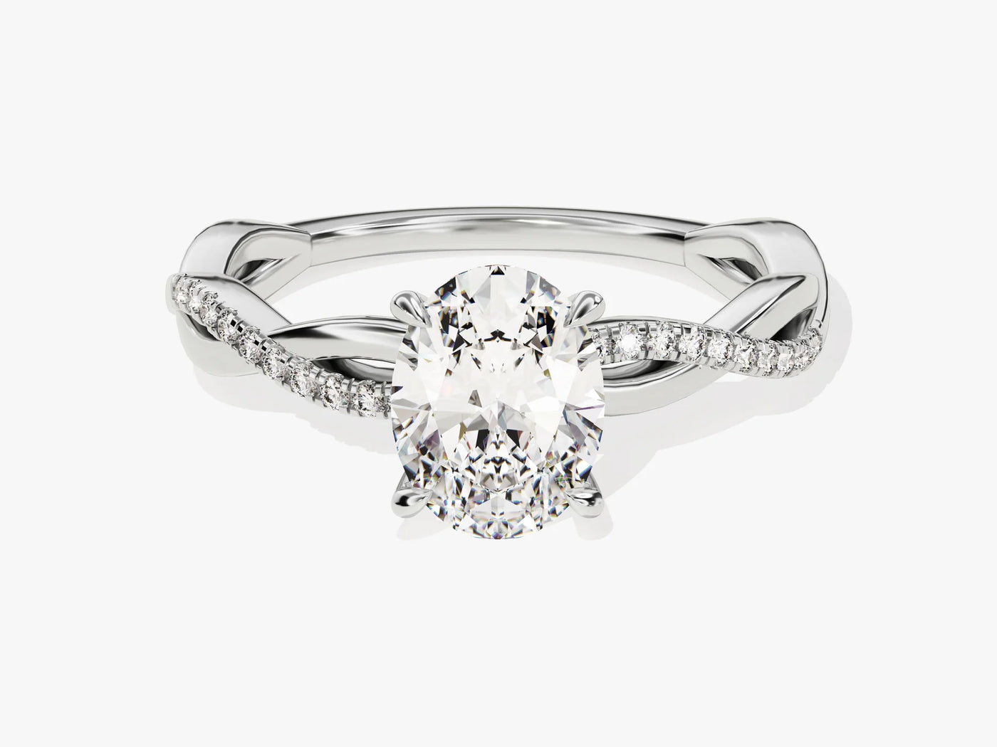 1.50CT Oval Diamond Twisted Pave Setting Moissanite Engagement Ring