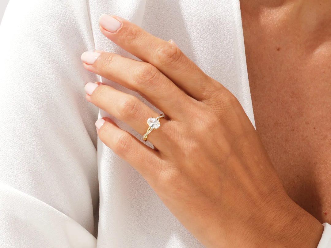 1.50CT Oval Diamond Twisted Pave Setting Moissanite Engagement Ring