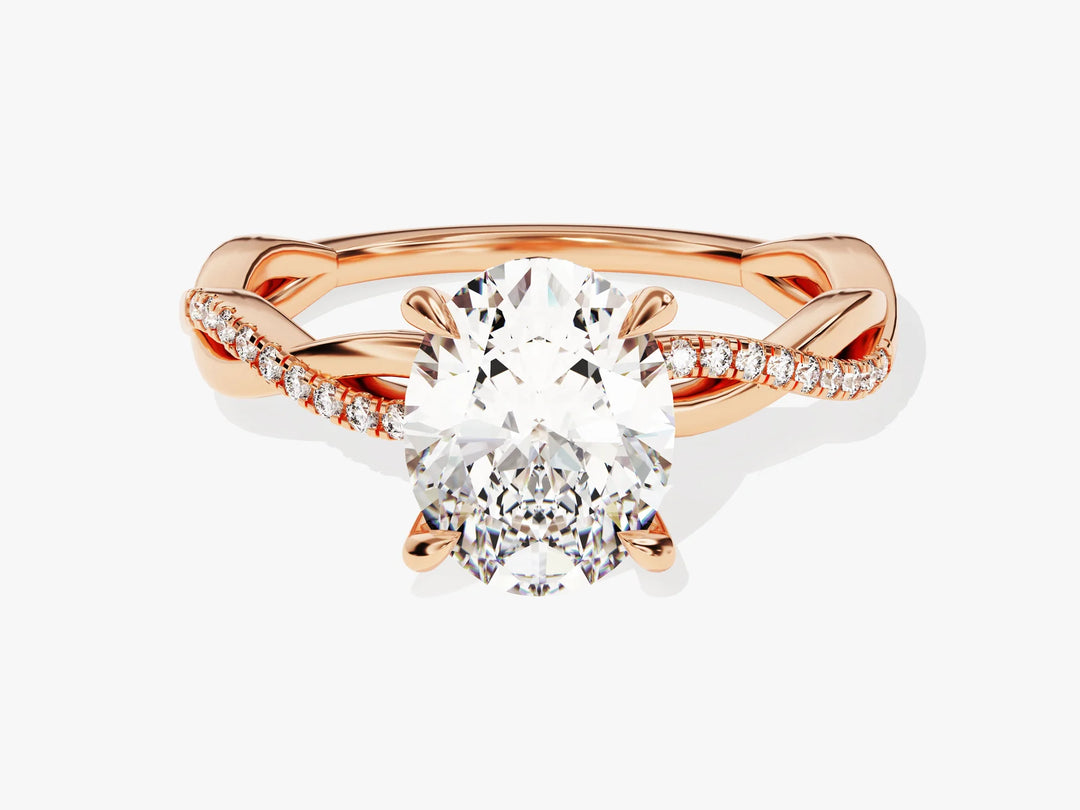2.0CT Oval Diamond Twisted Pave Setting Moissanite Engagement Ring