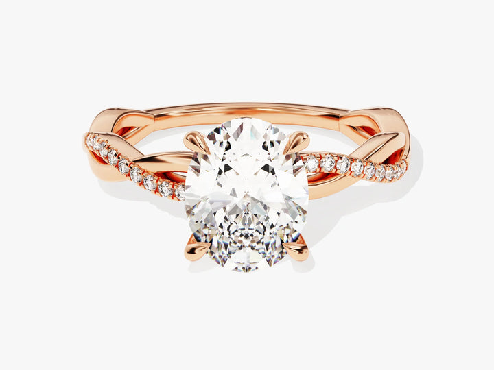2.0CT Oval Diamond Twisted Pave Setting Moissanite Engagement Ring