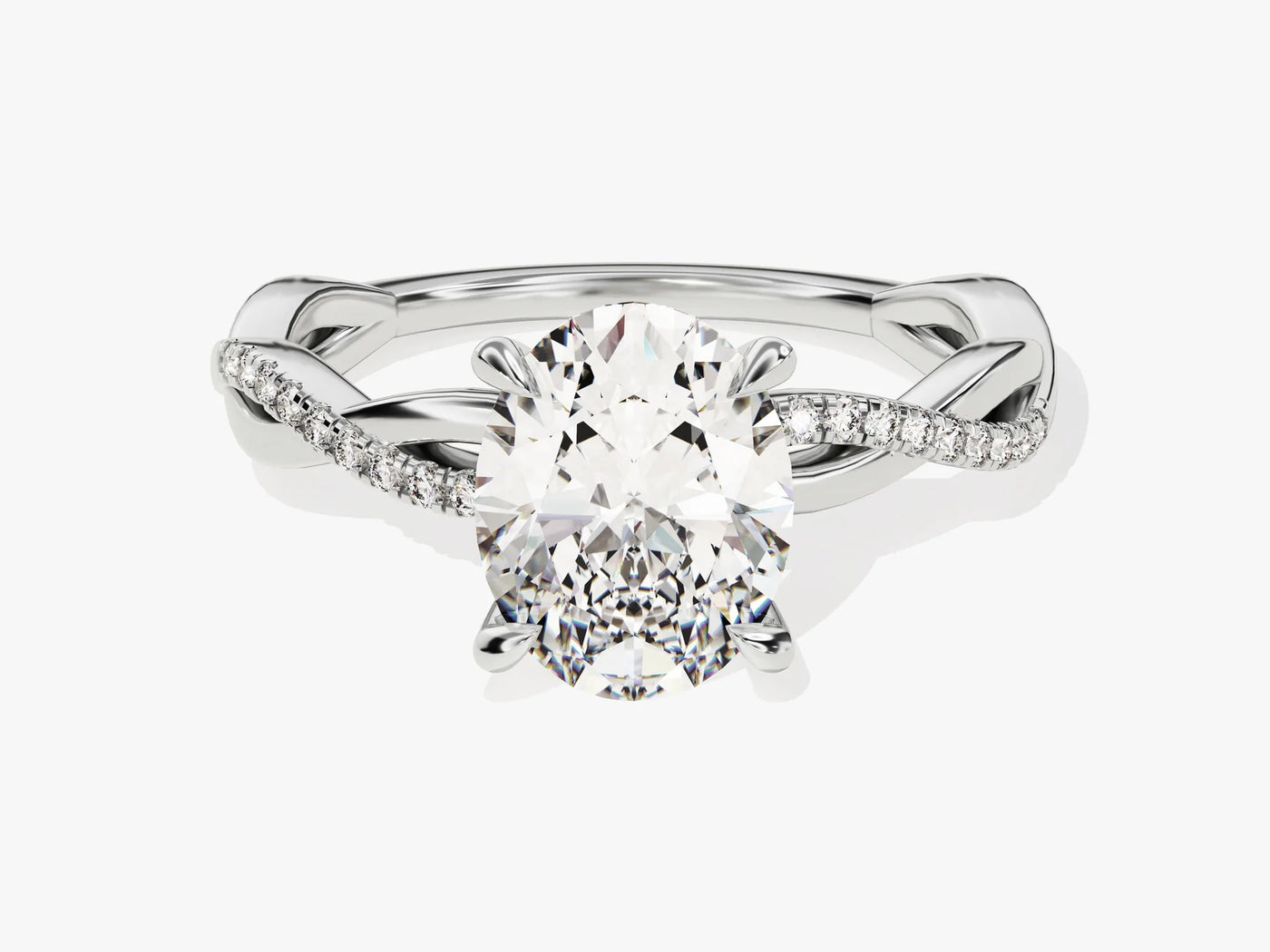2.0CT Oval Diamond Twisted Pave Setting Moissanite Engagement Ring