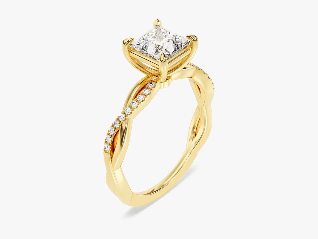 1.0CT Princess Diamond Twisted Pave Setting Moissanite Engagement Ring