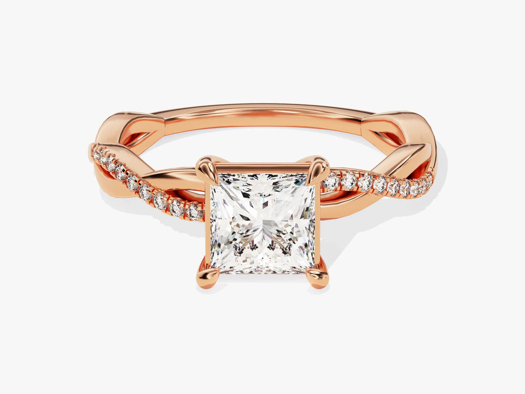 1.0CT Princess Diamond Twisted Pave Setting Moissanite Engagement Ring
