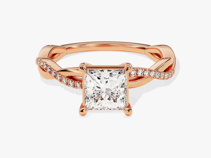 1.0CT Princess Diamond Twisted Pave Setting Moissanite Engagement Ring
