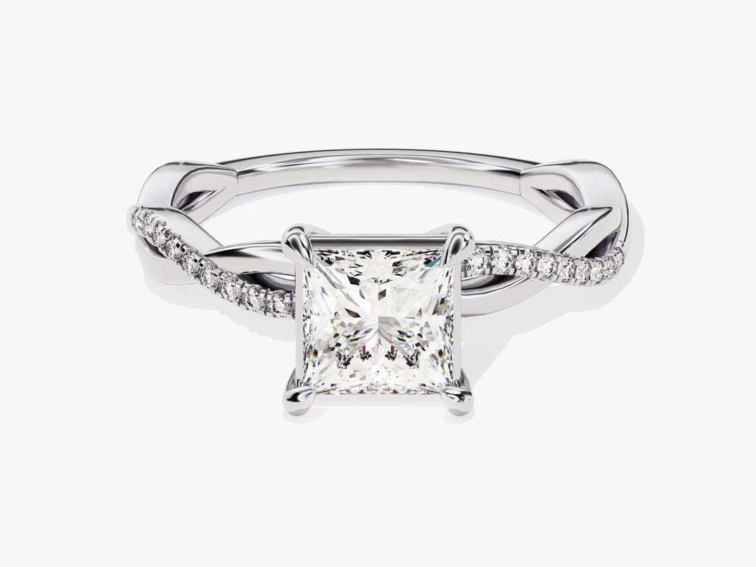 1.0CT Princess Diamond Twisted Pave Setting Moissanite Engagement Ring