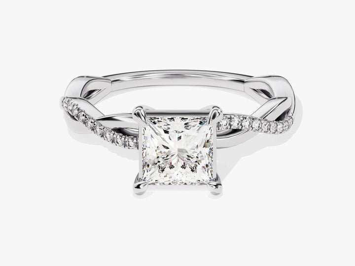 1.0CT Princess Diamond Twisted Pave Setting Moissanite Engagement Ring