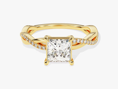 1.0CT Princess Diamond Twisted Pave Setting Moissanite Engagement Ring