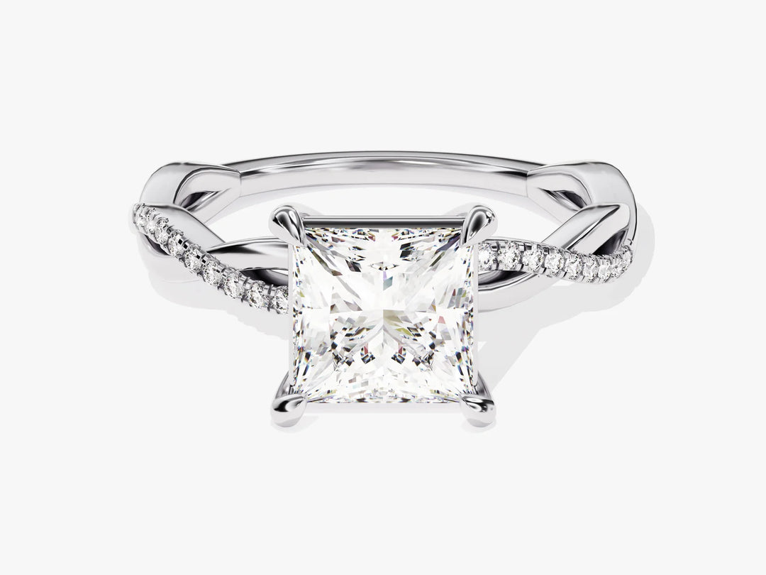 1.50CT Princess Diamond Twisted Pave Setting Moissanite Engagement Ring